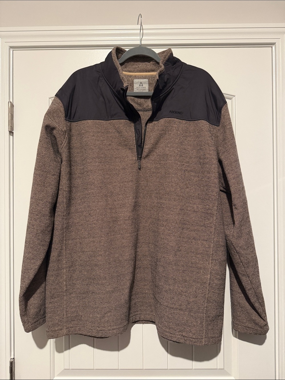 Ascend Men's Brown Knit Half-Zip Sweater with Black Yoke